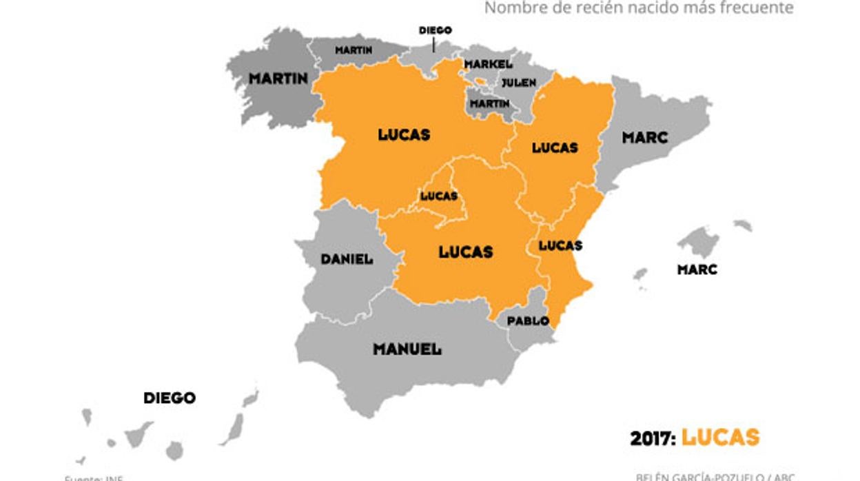 Evolución de los nombres de niños recién nacidos más frecuentes por regiones