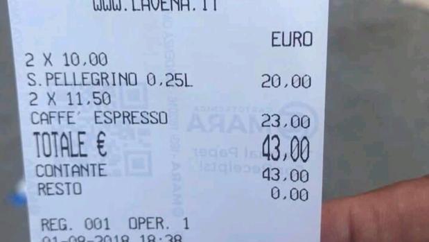 Timo en Venecia: dos cafés y dos aguas por 43 euros