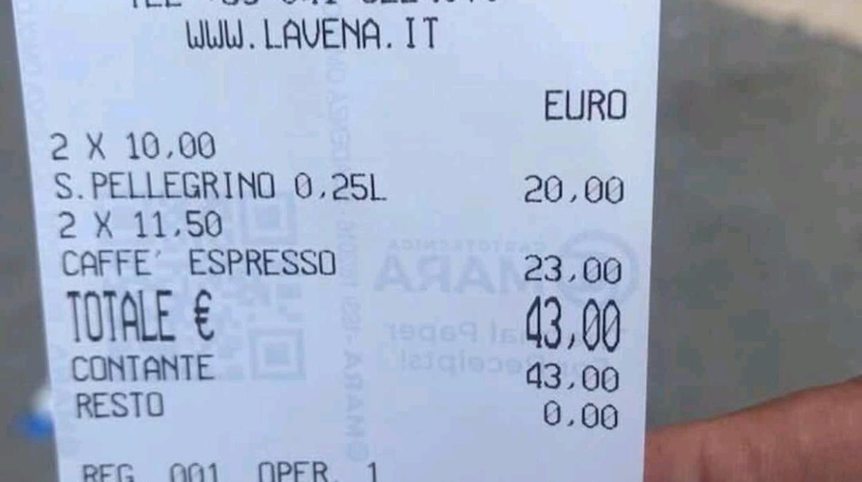 Timo en Venecia: dos cafés y dos aguas por 43 euros