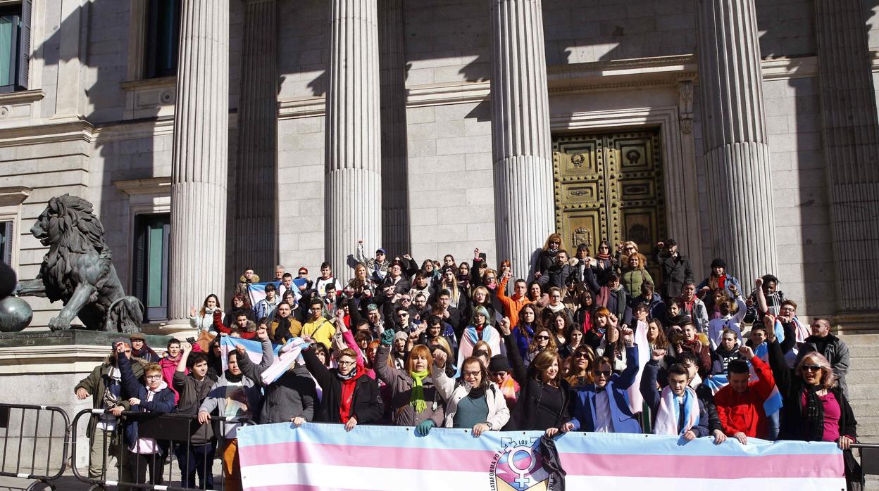 Concentración de la plataforma trans en el Congreso, el pasado febrero