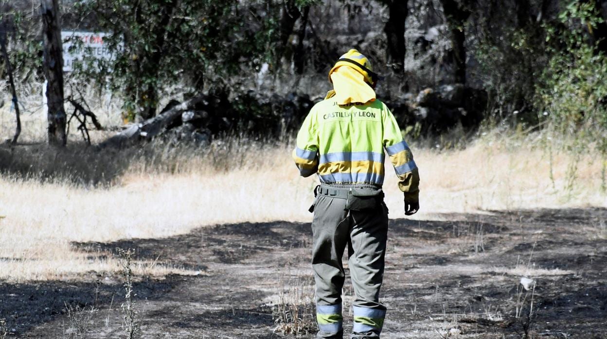 Imagen reciente de las labores de extinción del incendio registrado en Trescasas (Segovia)