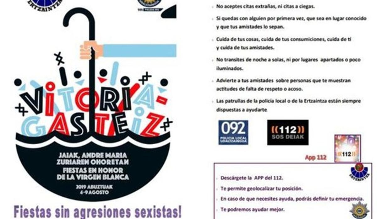 Uno de los folletos con consejos y medidas de prevención para evitar las «agresiones sexistas»