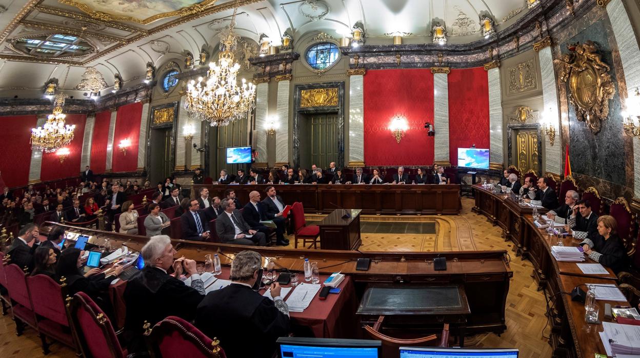 Vista general de la Sala de Plenos del Tribunal Supremo donde tuvo lugar el juicio del "procés"