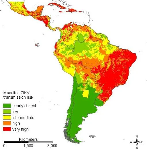 Riesgo de infección por Zika modelado para América del Sur