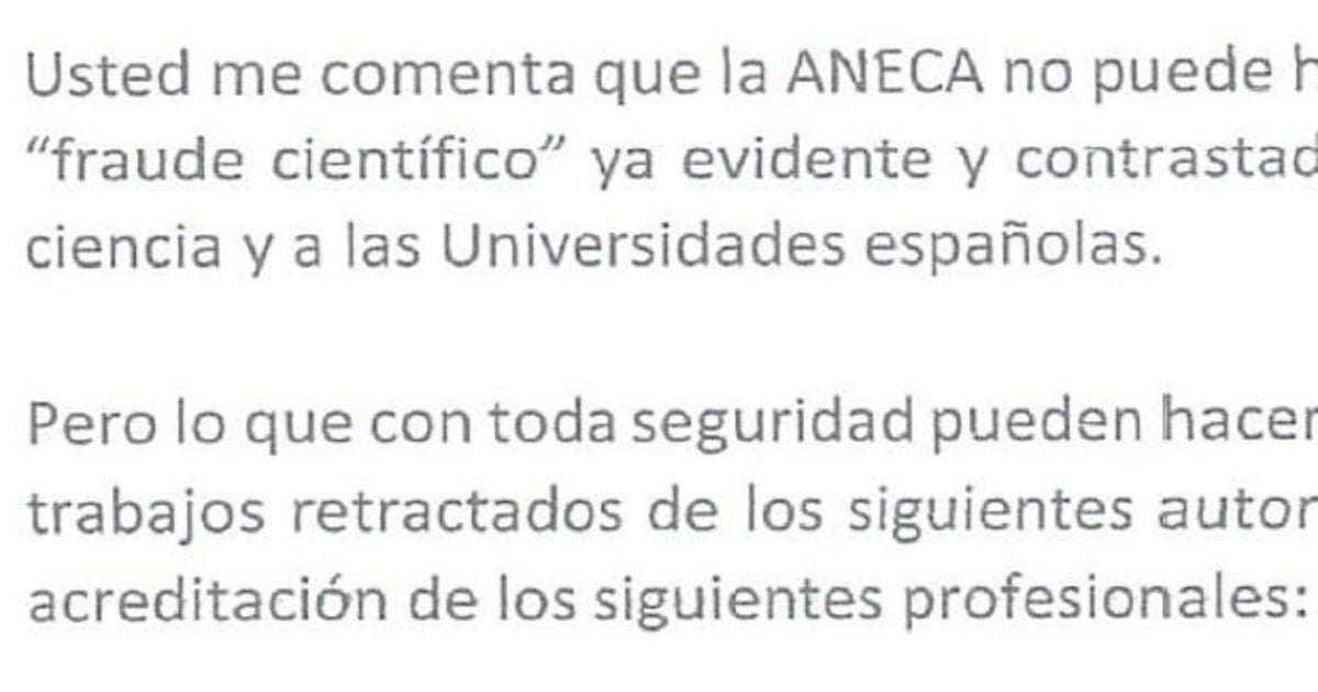 Extracto de la respuesta que el denunciante dio a la Aneca después de que esta le dijera que no podían investigar el caso