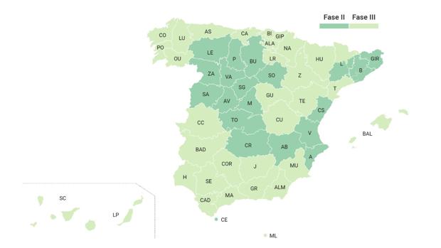 España avanza en la desescalada: estas son las provincias que pasan de fase