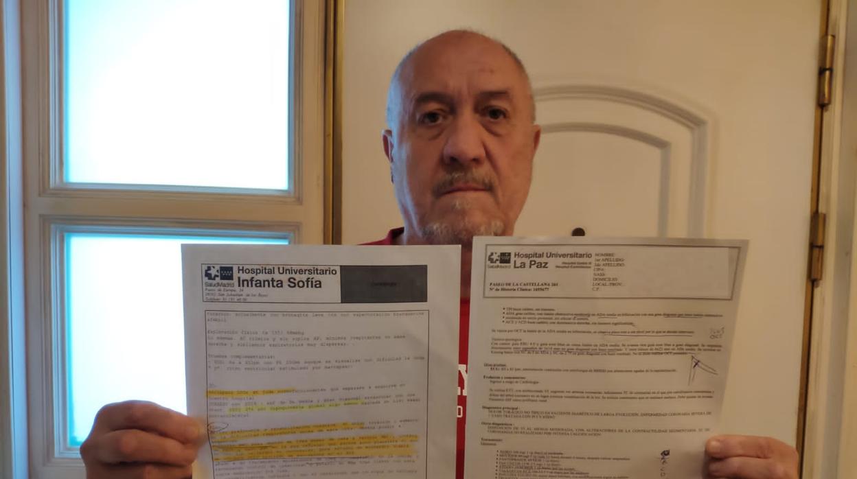 Luis Miguel Huertas muestra los informes sobre sus dolencias