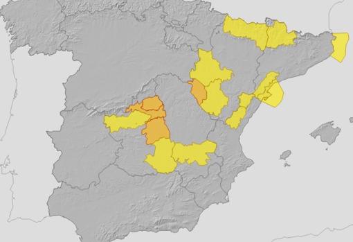 Zonas con avisos naranja y amarillo de bajas temperaturas hoy