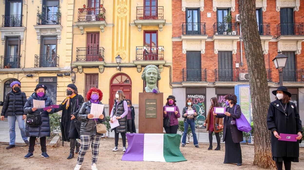 El Movimiento Feminista de Madrid, esta mañana, durante un acto