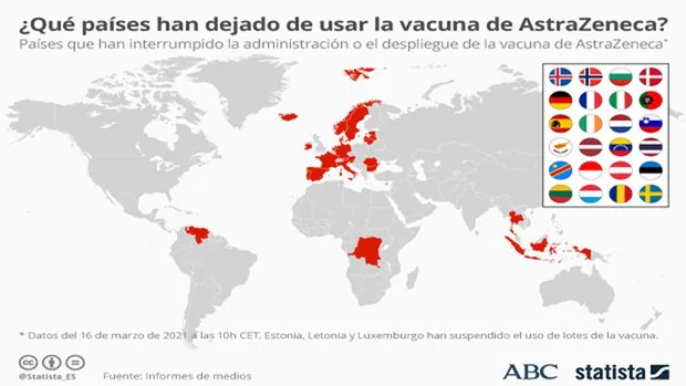 El mapa con los países que han dejado de inyectar la vacuna de AstraZeneca