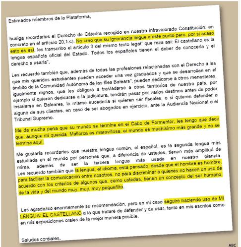 La respuesta de una profesora de Derecho que se niega a dar las clases en catalán: «El mundo no acaba en el Cabo de Formentor»
