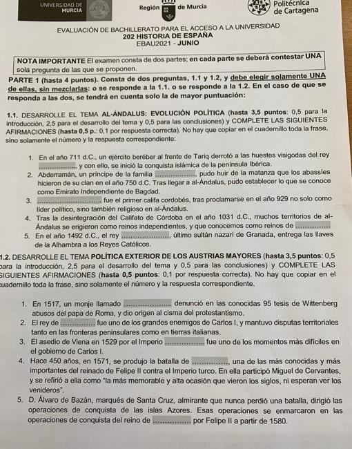 Así son los exámenes de Lengua e Historia de la EBAU de este año