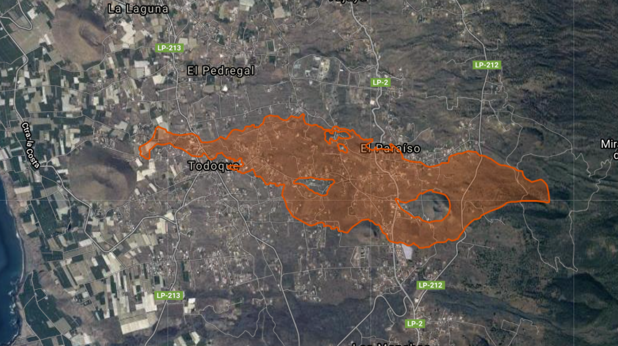 Superficie de la lava y edificios afectados en la erupción de La Palma (Copernicus)