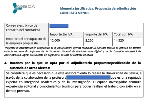 Fragmento de la respuesta, vía Portal de Transparencia, de la Aneca a ABC