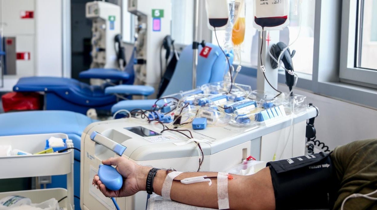 Un persona dona sangre en el laboratorio del Centro de Transfusión de Valdebernardo el pasado 8 de enero de 2022