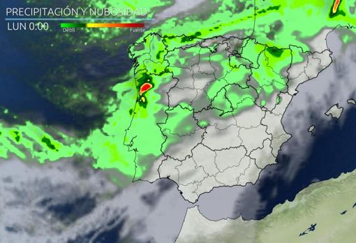 Previsión de precipitaciones para la noche del domingo al lunes