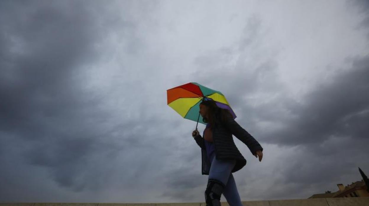 Una persona se protege este lunes de la lluvia en Córdoba