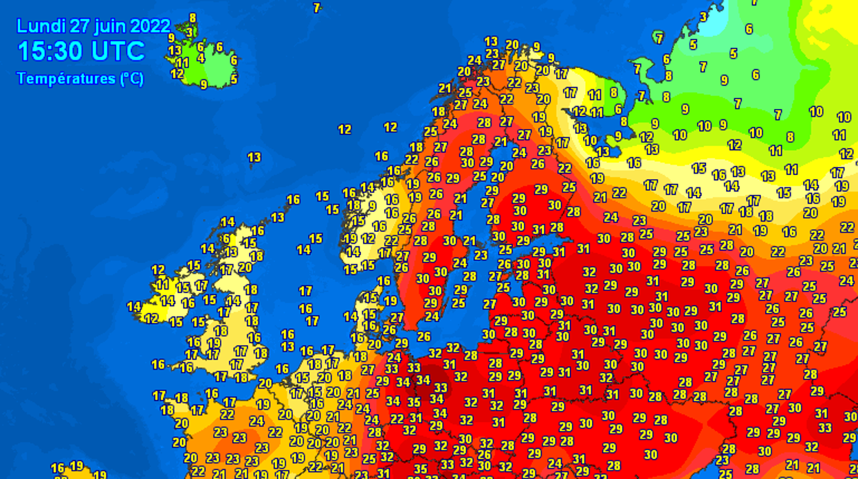 Más calor en casi toda la península escandinava que en el Cantábrico Oriental y Pirineos