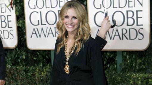 Julia Roberts durante la alfombra roja de los Globos de Oro 2010