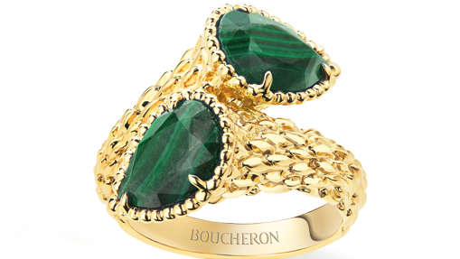 Anillo tu y yo malaquitas engastadas en oro amarillo