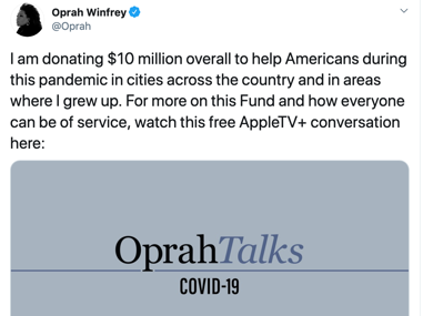 La presentadora Oprah Winfrey también aporta millones de euros a la causa