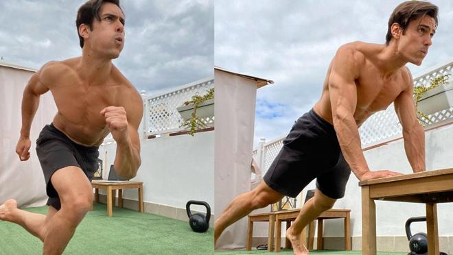 One leg lateral jump y plank up to chair