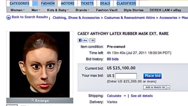 Máscara de Casey Anthony en Ebay