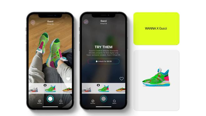 Las zapatillas virtuales de Gucci, cuyo precio es de 10 euros, están disponibles en su app