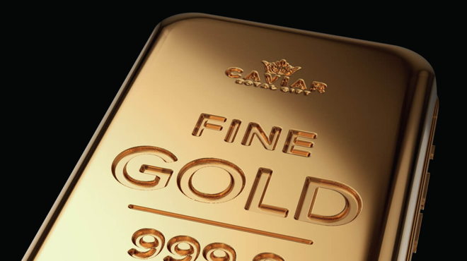 La parte trasera está hecha con oro de 24 quilates