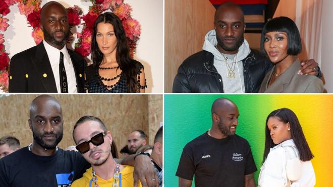 De izda. a dcha.: Virgil Abloh con Bella Hadid, J.Balvin, Naomi Capmbell y Rihanna