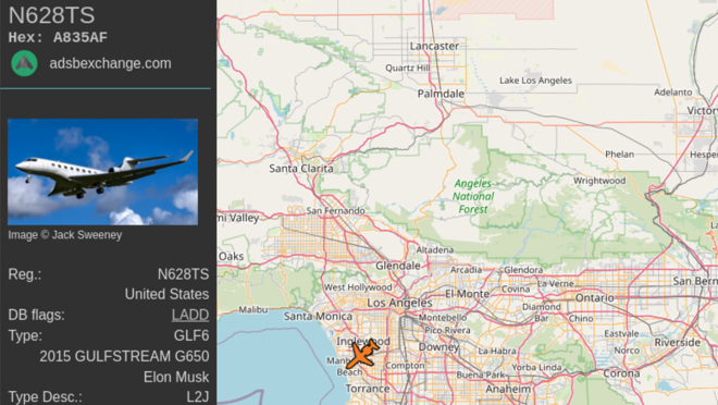Esta cuenta muestra el punto exacto donde se encuentra el avión privado de Elon Musk