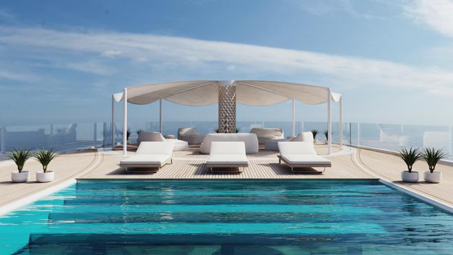 Piscina y sala de estar de una de las cubiertas