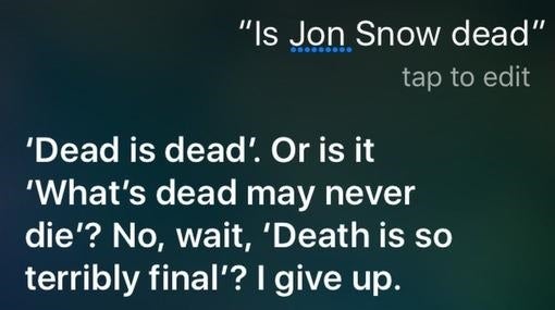 ¿Va a morir Jon Nieve? Pregúntale a Siri