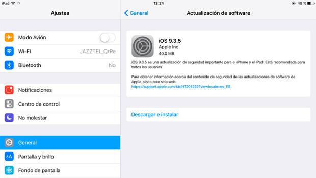 Apple lanza iOS 9.3.5 para corregir un fallo de seguridad importante