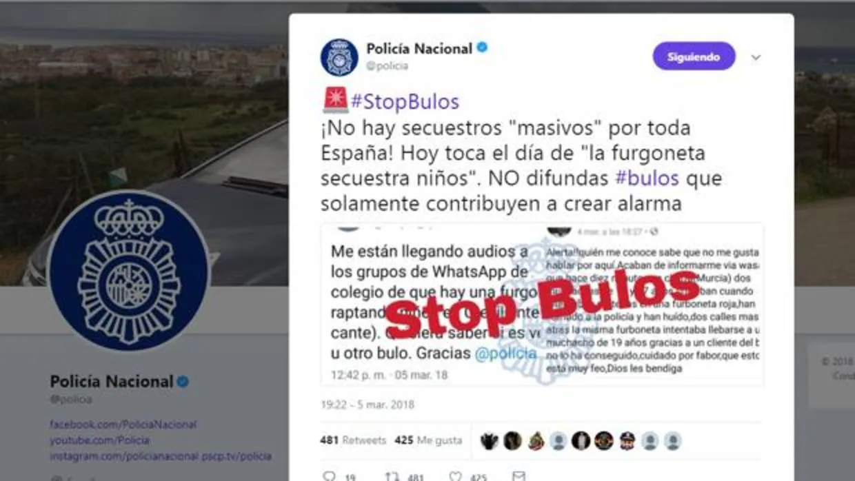 La Policía Nacional ha denunciado la «plaga» de bulos sobre secuestros por toda España