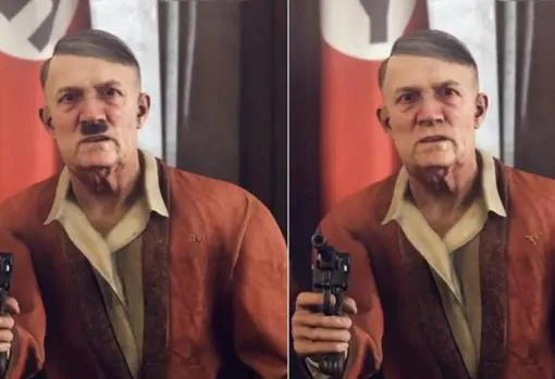 Hitler sin bigote en la versión censurada alemana (derecha)