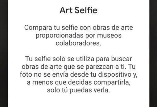 Aviso de Art Selfie