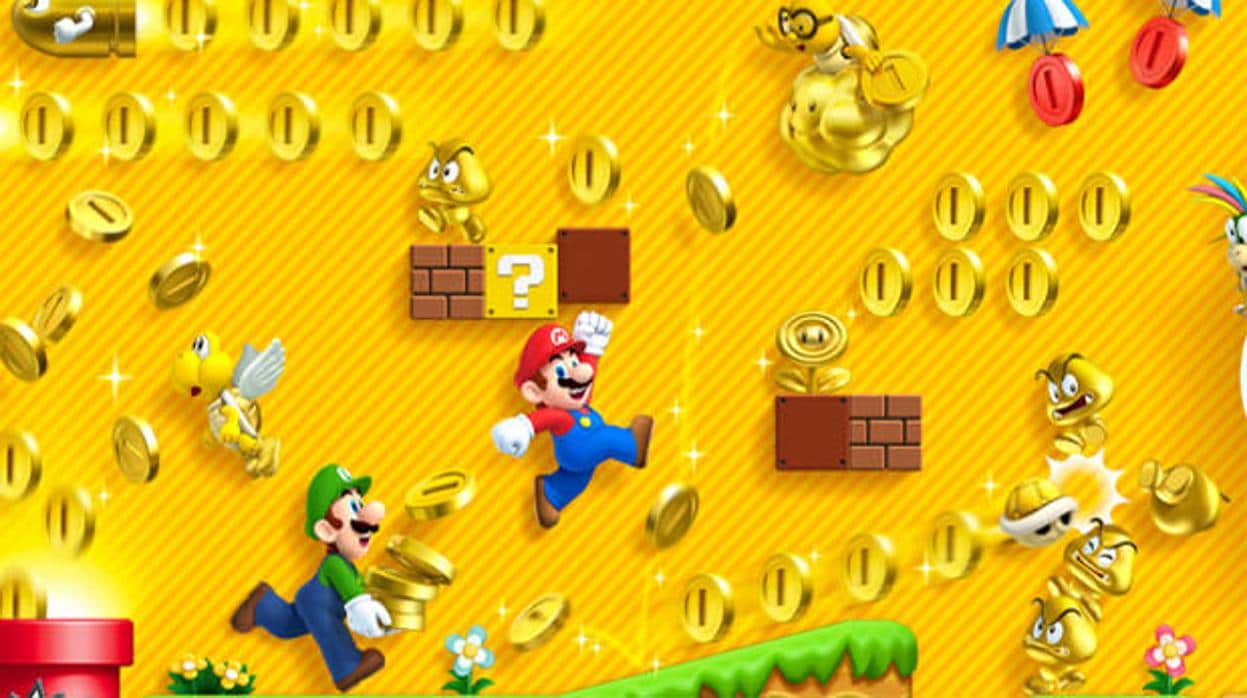 Mario Bros y Luigi, los fontaneros que recogen monedas en el videojuego New Super Mario Bros 2
