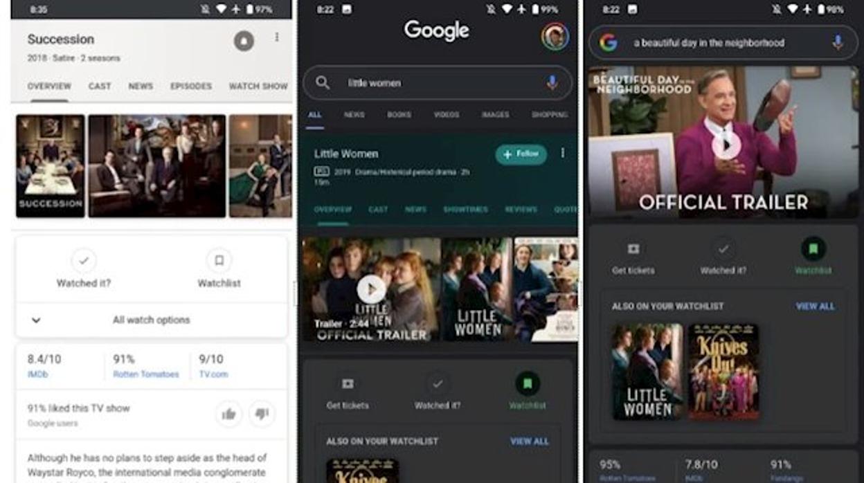 Google crea Watchlist, una función para que el usuario marque las películas que ha visto