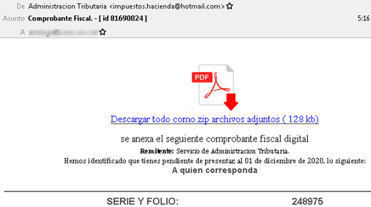 El correo en el que suplantan a la Agencia Tributaria