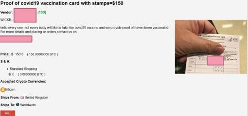 Anuncion de prueba de vacunación publicada en la darkweb