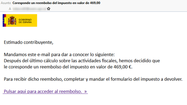 Si te llega un correo en el que te ofrecen 469 euros por la declaración de la renta, no te lo creas