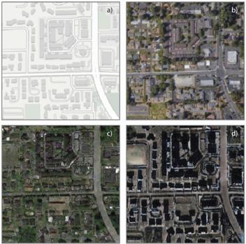 Arriba a la izquierda, la zona residencial empleada, ubicada en Tacoma. Abajo a la izquierda, la versión de Seattle; abajo a la derecha, la de Beijing