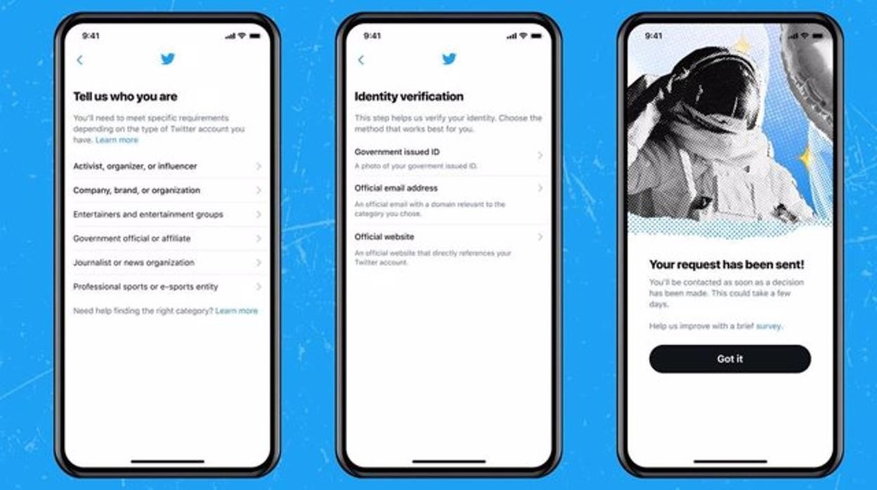 Imágenes del nuevo proceso de solicitud de verificación de Twitter