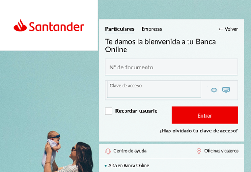 Imagen de la web falsa del Santander