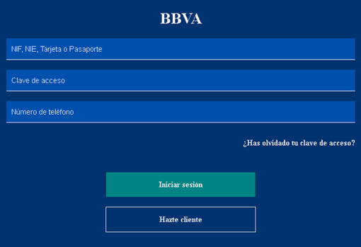 Página falsa que intenta suplantar la oficial de BBVA