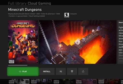 Imagen de Game Pass con la llegada del juego en la nube para consolas. El usuario solo tendrá que hacer 'clic' en el icono que recoge una nube para empezar la partida sin necesidad de instalar