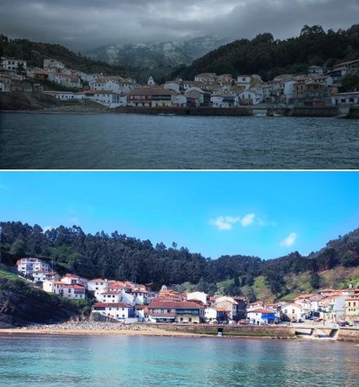 Vista panorámica de Tazones desde el espigón del puerto