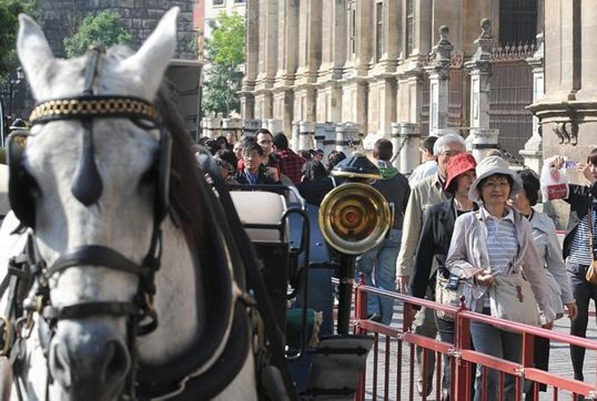 Turistas extranjeros visitando la ciudad de Sevilla