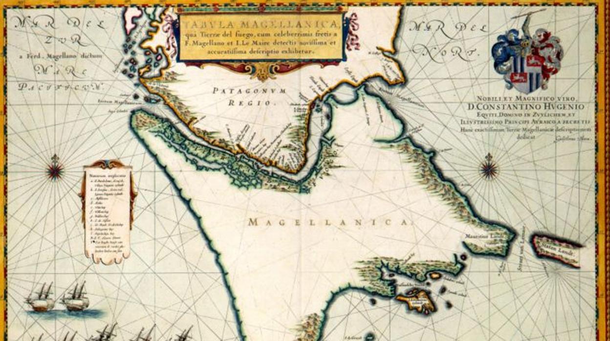 Tabula Magellanica: mapa de 1635 obra del cartógrafo Johannes Janssonius, donde se ve el estrecho de Magallanes